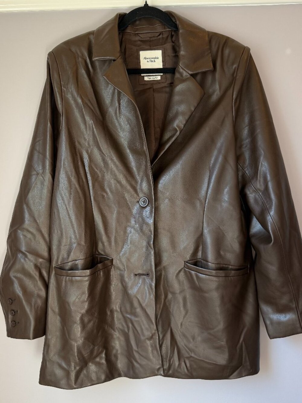 Abercrombie & Fitch Vegan Leather Blazer Women's Large Dark Brown Oversized 90's